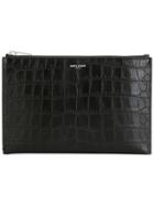 Saint Laurent Crocodile Embossed Clutch - Black