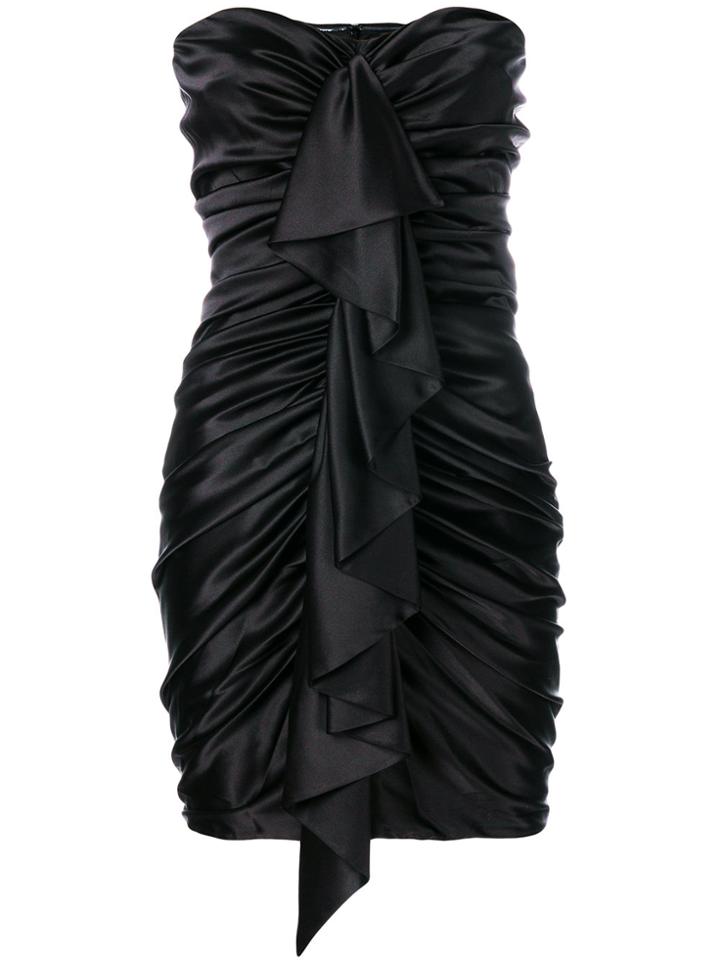 Alexandre Vauthier Ruched Ruffle Trim Dress - Black