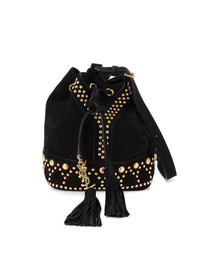 Saint Laurent - Studded Bucket Bag - Women - Suede/metal - One Size, Black, Suede/metal