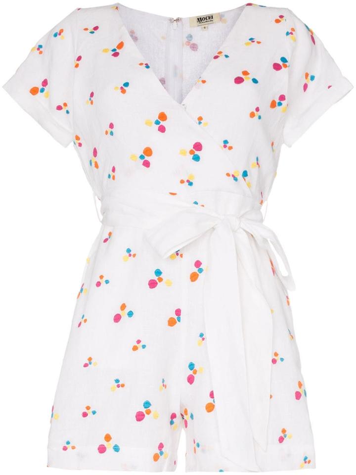 All Things Mochi Kalani Embroidered Cotton Playsuit - White