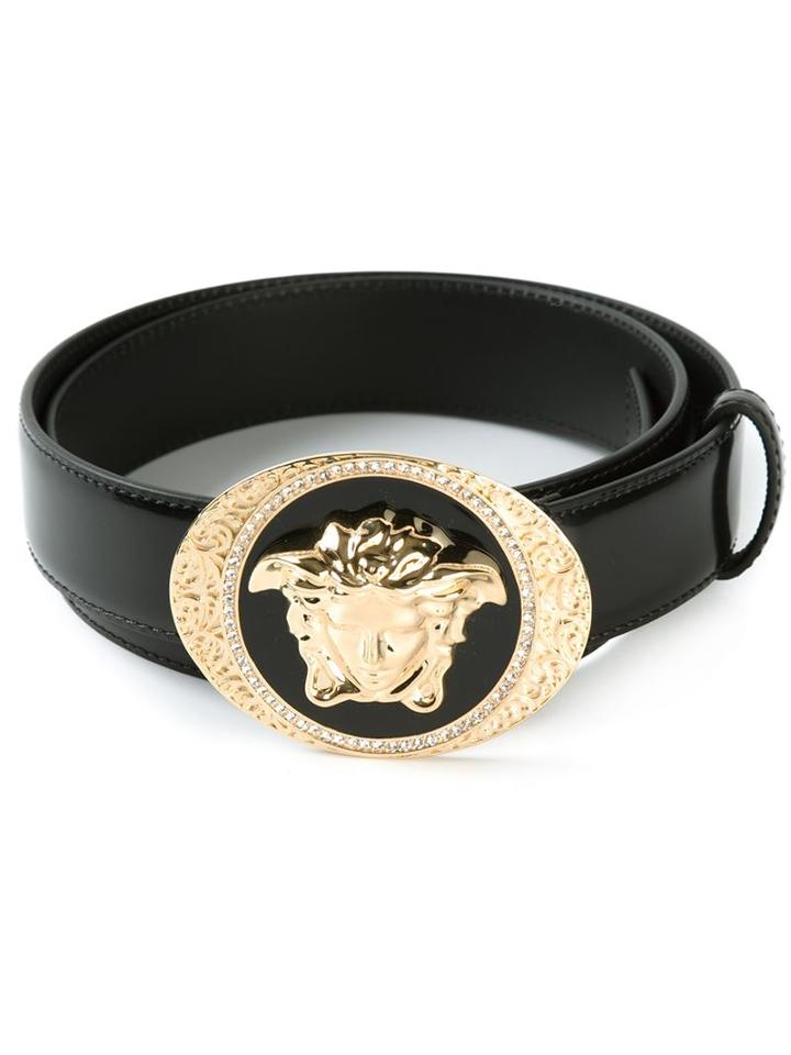 Versace Medusa Buckle Belt, Men's, Size: 110, Black, Calf Leather