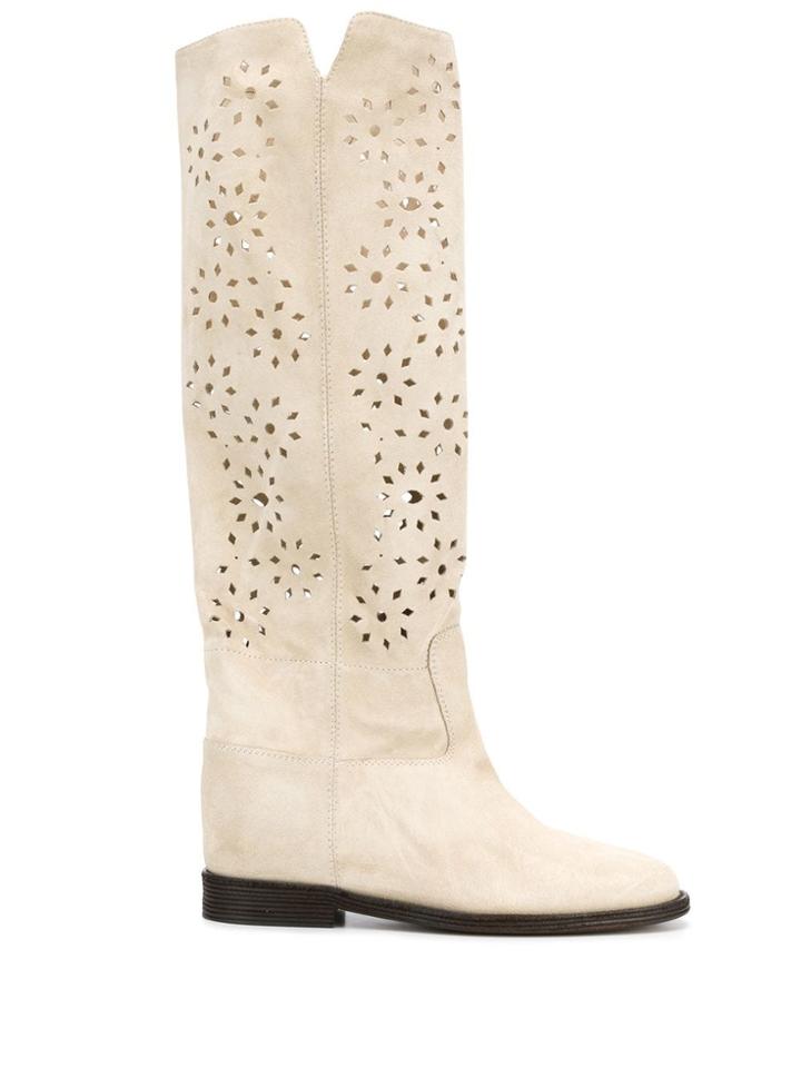 Via Roma 15 Laser Cut Flower Boots - Neutrals