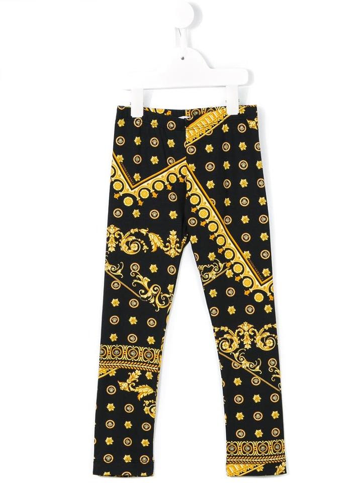 Young Versace 'cornici' Print Leggings, Girl's, Size: 10 Yrs, Black