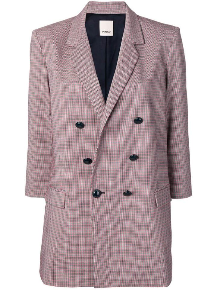 Pinko Double Breasted Check Blazer - White