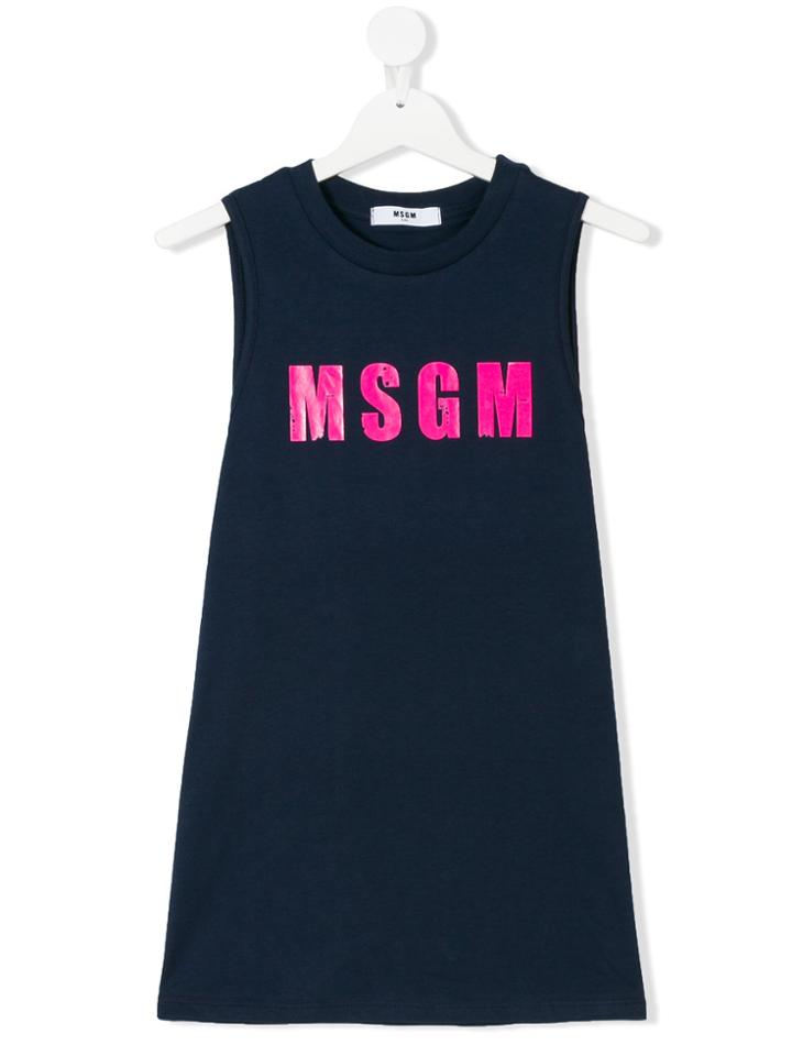Msgm Kids Logo Print Dress - Blue
