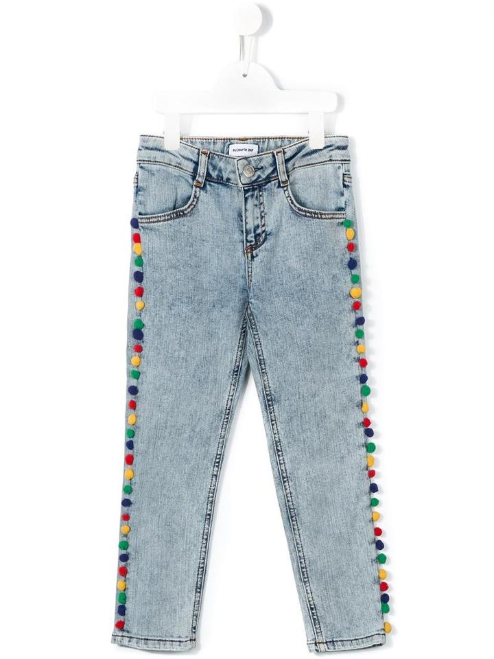 Au Jour Le Jour Kids Pom-pom Trim Jeans, Girl's, Size: 10 Yrs, Blue