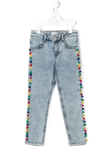 Au Jour Le Jour Kids Pom-pom Trim Jeans, Girl's, Size: 10 Yrs, Blue
