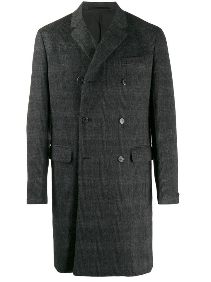 Prada Double-breasted Plaid Coat - Grey