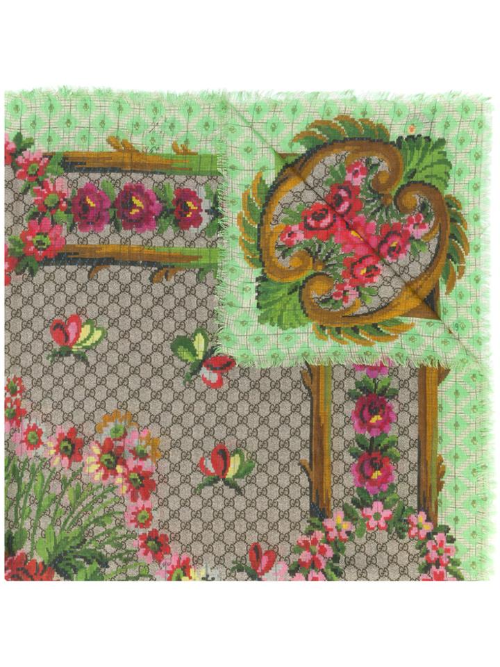 Gucci Gg Supreme Floral Print Scarf - Green