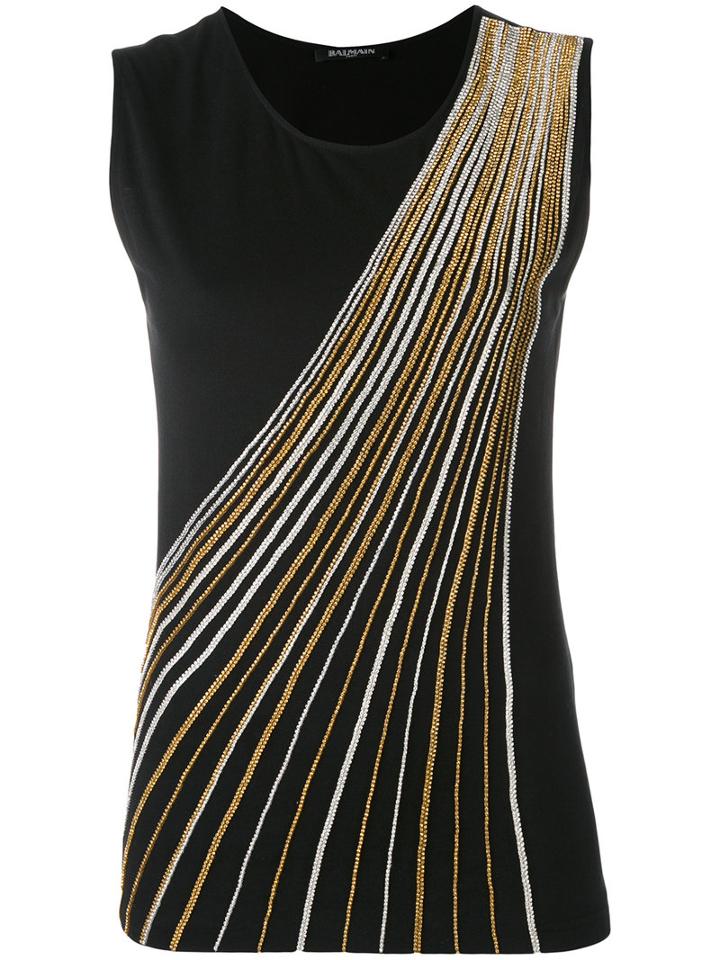 Balmain - Crystal-embellished Vest - Women - Cotton/brass/glass - 38, Black, Cotton/brass/glass