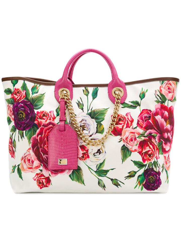 Dolce & Gabbana Peony Print Shopper Tote - White