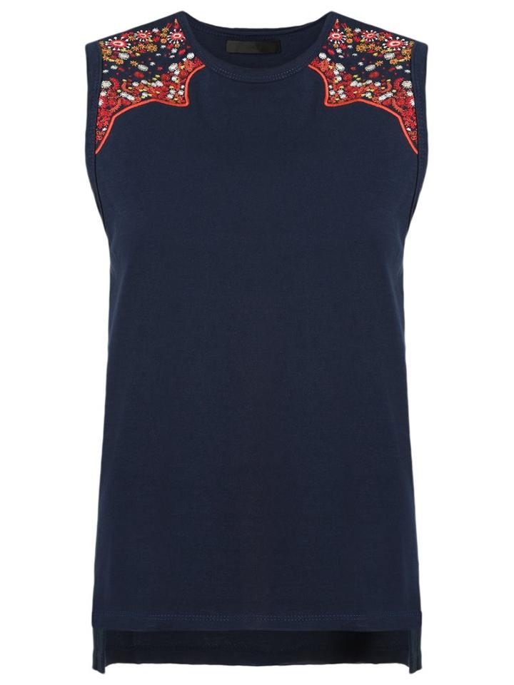 Talie Nk Embroidered Tank Top, Women's, Size: G, Blue, Cotton