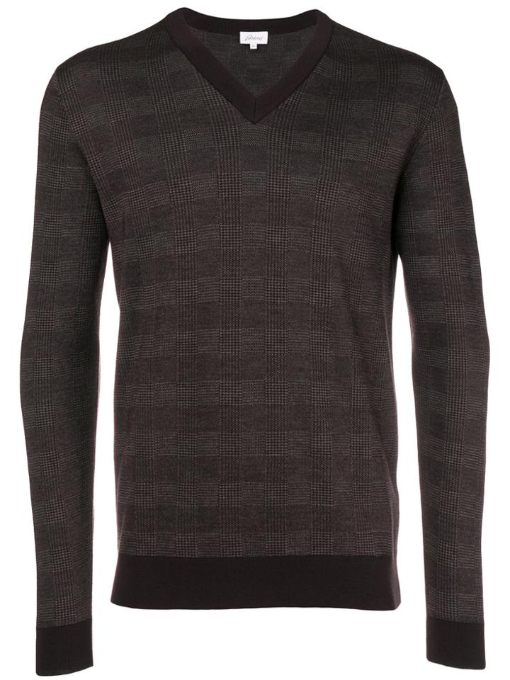 Brioni V-neck Checked Jumper - Brown