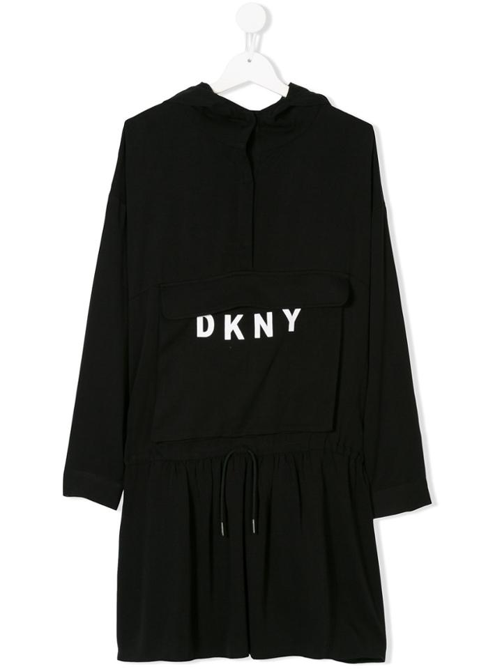 Dkny Kids Logo Hoodie Dress - Black