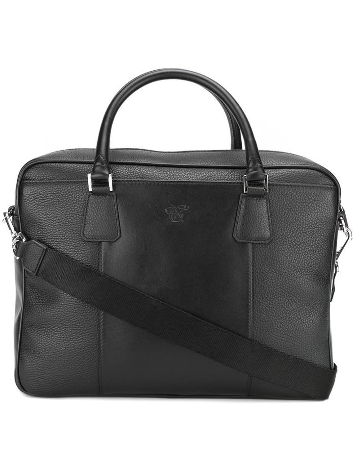 Canali Rectanglular Shoulder Bag, Men's, Black, Leather