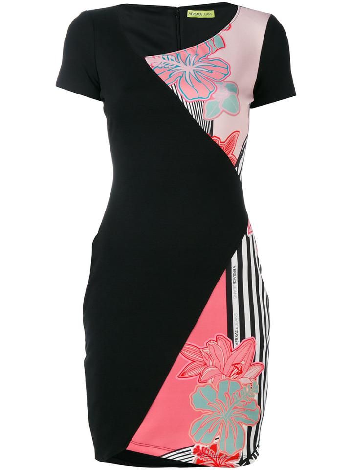 Versace Jeans - Contrast Printed Fitted Dress - Women - Polyester/spandex/elastane/viscose/polyimide - 44, Women's, Black, Polyester/spandex/elastane/viscose/polyimide
