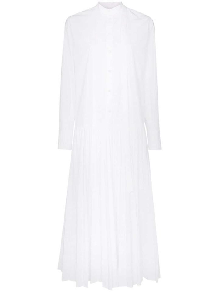 Valentino Pleated Technical Poplin Dress - White