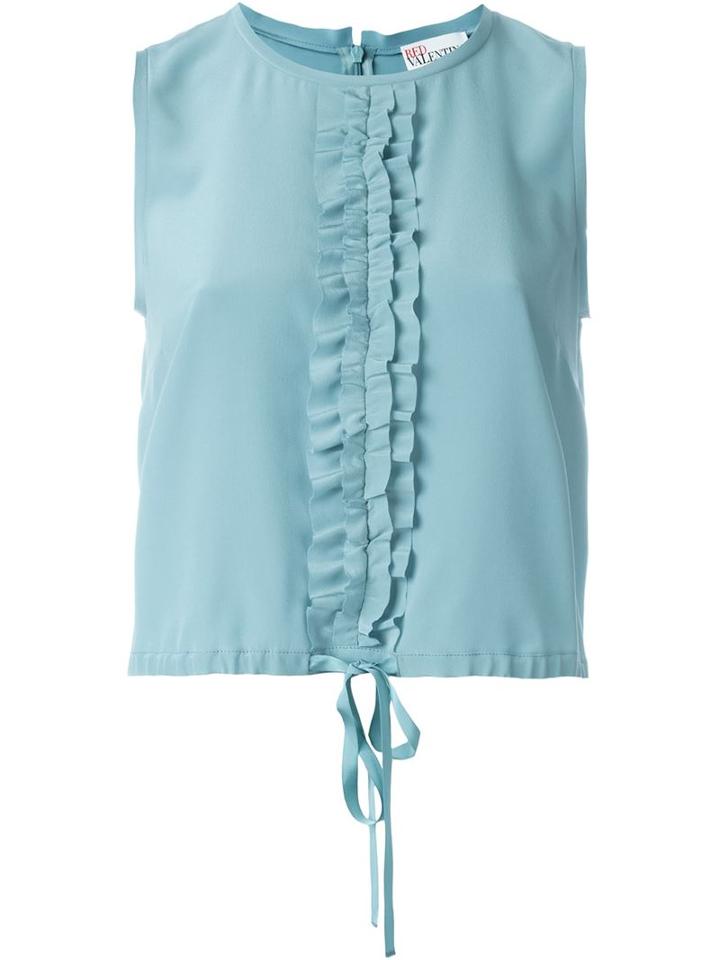 Red Valentino Drawstring Hem Frill Top, Women's, Size: 44, Blue, Silk/polyester/viscose