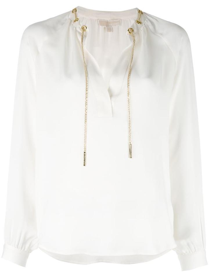 Michael Michael Kors Chain Detail Blouse, Women's, Size: Medium, Nude/neutrals, Silk
