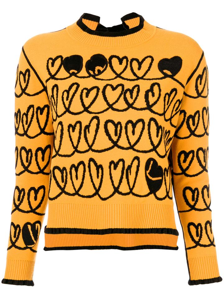 Fendi Heart Embroidered Sweater With Cut Out Details - Yellow & Orange