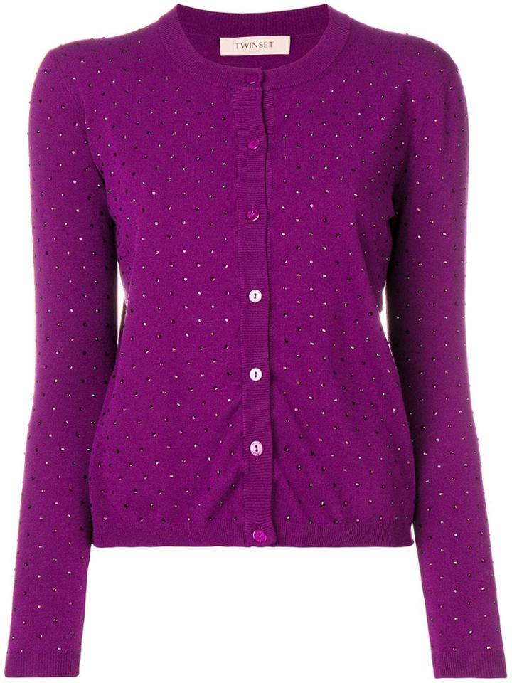 Twin-set Crystal-embellished Cardigan - Purple