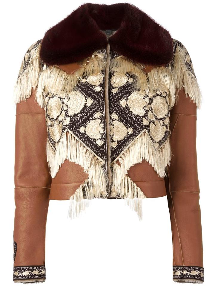 Alexander Mcqueen Embroidered Jacket, Women's, Size: 42, Brown, Lamb Skin/mink Fur/nylon/lamb Fur