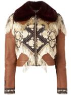 Alexander Mcqueen Embroidered Jacket, Women's, Size: 42, Brown, Lamb Skin/mink Fur/nylon/lamb Fur