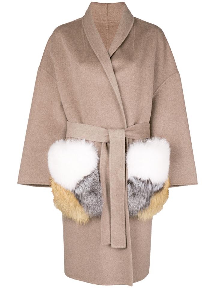 Liska Fur Pocket Coat - Brown