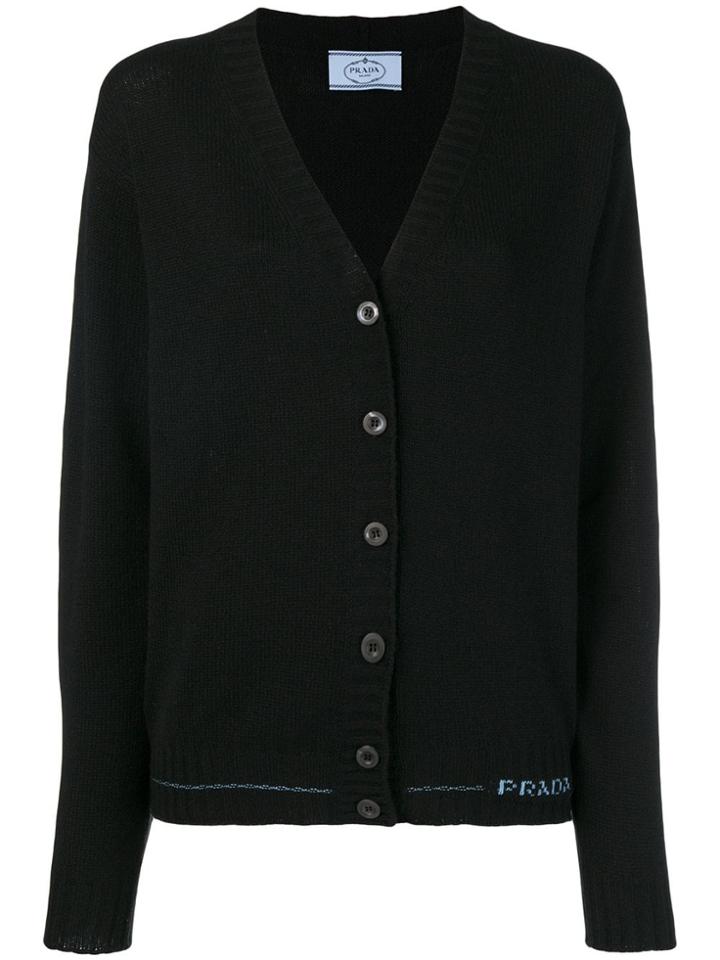 Prada Logo Knit Cardigan - Black