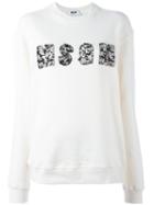 Msgm Safety Pin Logo Sweatshirt, Women's, Size: Small, White, Cotton