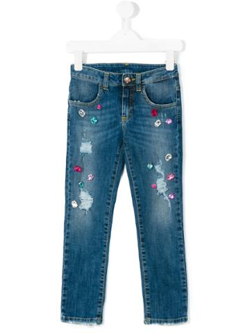 Pamilla Kids - Bejewelled Jeans - Kids - Cotton/spandex/elastane - 7 Yrs, Blue