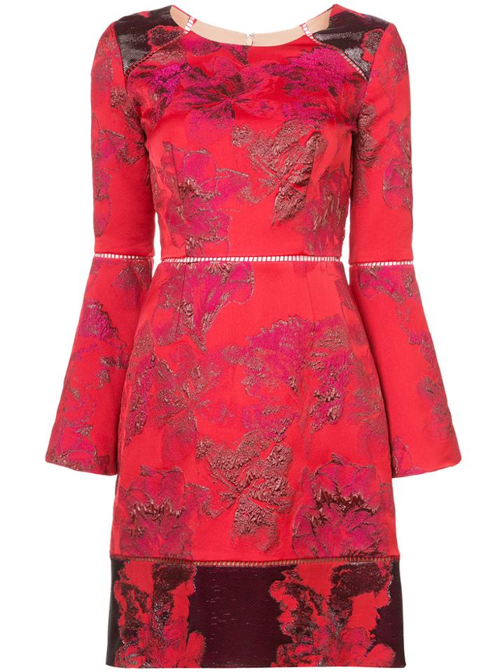 Marchesa Notte Floral Fitted Dress - Red