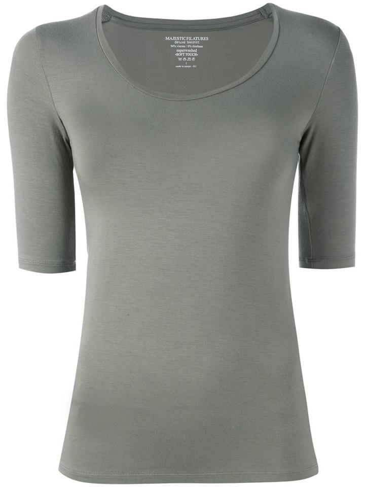 Majestic Filatures - Scoop Neck T-shirt - Women - Spandex/elastane/viscose - 1, Grey, Spandex/elastane/viscose