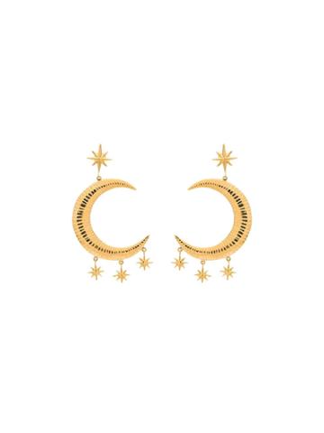 Marte Frisnes Gold Metallic Moon And Stars Sterling Silver Earrings
