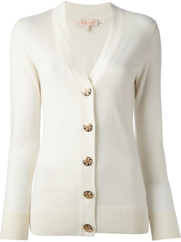 Tory Burch V-neck Cardigan, Women's, Size: Small, White, Merino