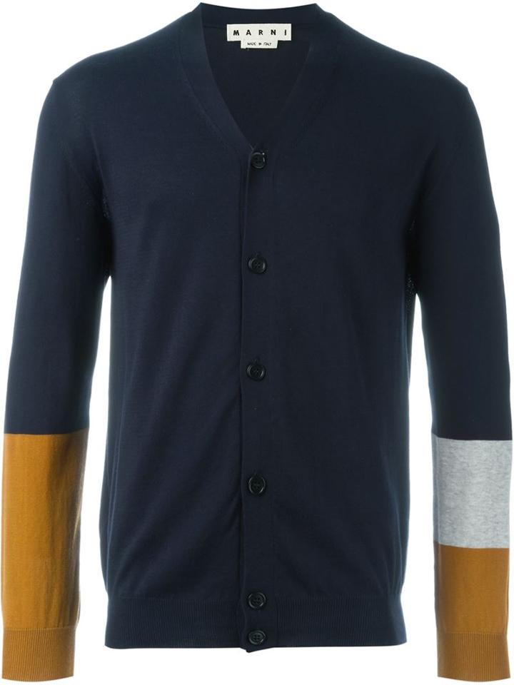 Marni Colour Block Cardigan, Men's, Size: 48, Blue, Cotton