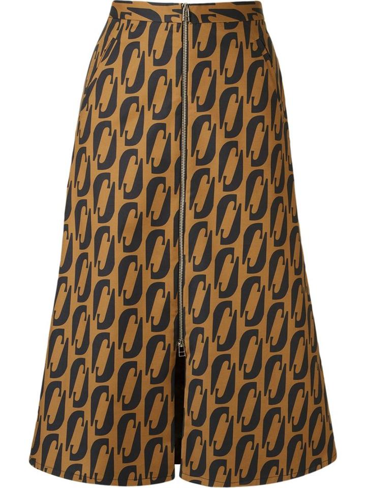 Andrea Marques Printed Midi Flared Skirt, Women's, Size: 42, Brown, Cotton/spandex/elastane/acetate