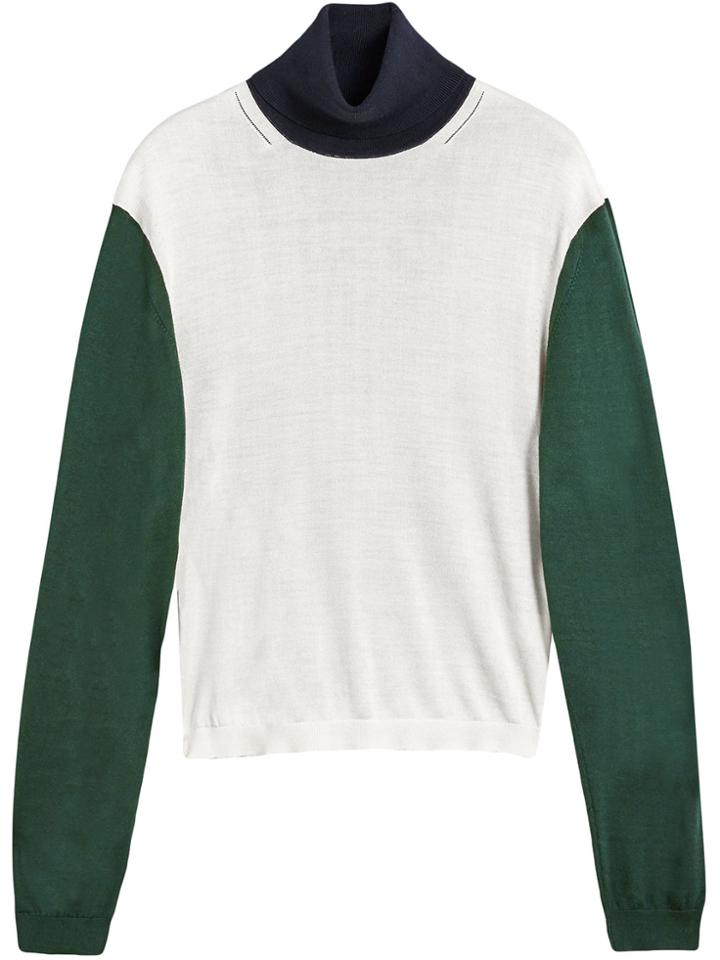Burberry Colour-block Silk Cashmere Roll-neck Sweater - White