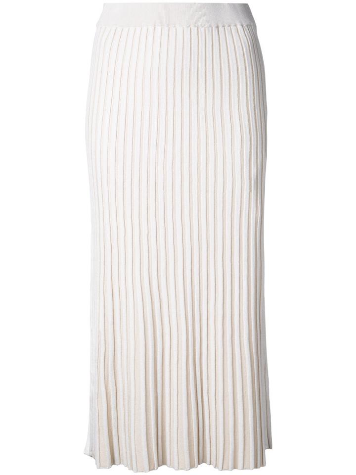 Le Ciel Bleu Knitted Pleated Skirt, Women's, Size: 36, White, Polyester/rayon