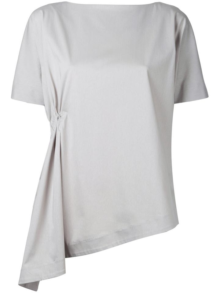 Clane - Asymmetric Hem Gathered Top - Women - Cotton/polyester - 1, Grey, Cotton/polyester