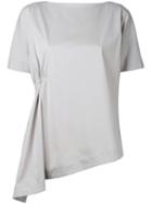 Clane - Asymmetric Hem Gathered Top - Women - Cotton/polyester - 1, Grey, Cotton/polyester