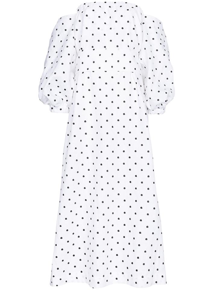Lisa Marie Fernandez Rosie Polka Dot Linen Dress - White