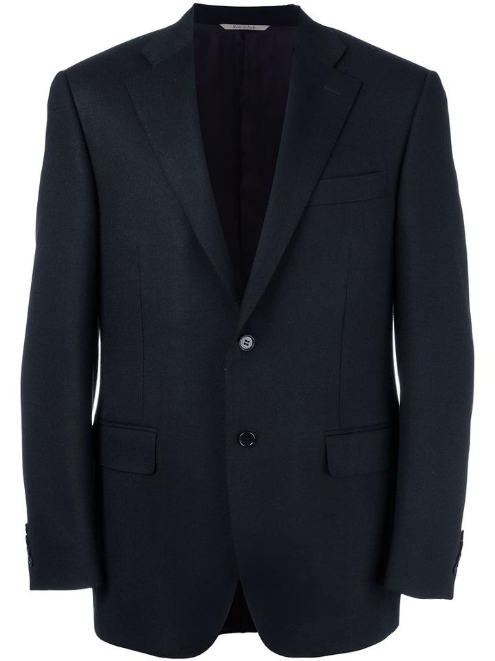 Canali Single Breasted Blazer, Men's, Size: 58, Blue, Wool/spandex/elastane/cupro