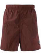 Stone Island Logo Patch Track Shorts - Red