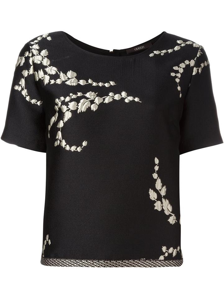 Odeeh 'plants' Embroidery Blouse, Women's, Size: 38, Black, Silk/polyamide/polyester/spandex/elastane