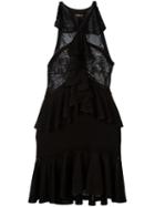 Roberto Cavalli Ruffle Mini Dress, Women's, Size: 40, Black, Polyester/viscose/silk/spandex/elastane
