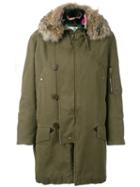 Saint Laurent Real Fur Collar Parka, Women's, Size: 36, Green, Cotton/ramie/coyote Fur/cotton