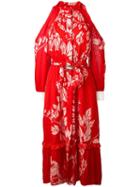 Fendi Cold Shoulder Maxi Dress, Women's, Size: 42, Red, Silk/viscose