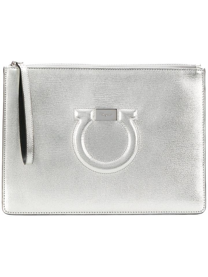 Salvatore Ferragamo Embossed Gancio Clutch Bag - Metallic