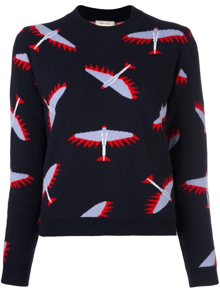 Maison Kitsuné Bird Intarsia Jumper, Women's, Size: Medium, Blue, Cashmere/wool